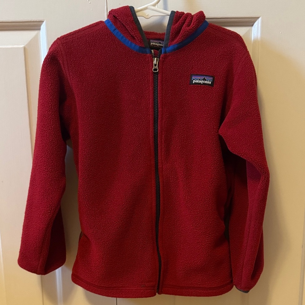 Patagonia Kids Fleece Hoodie in Red and Blue